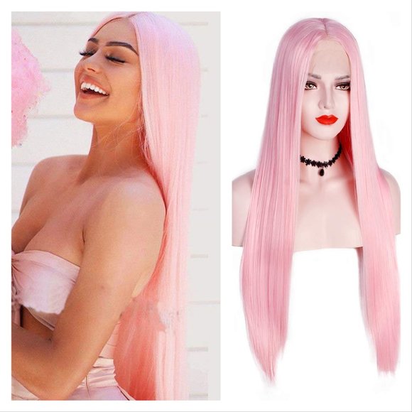 Lace Front Pink Straight Synthetic Hair Wig 30\